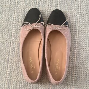 A. Soliani Como blush twill and black cap toe leather flats 38